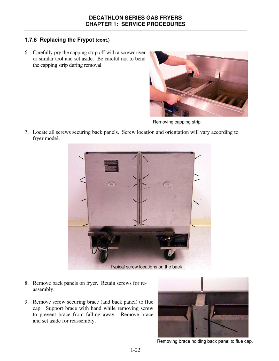 Frymaster FPD, SCFD manual Removing capping strip 