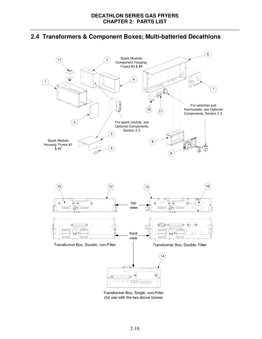 Frymaster FPD, SCFD manual Transformers & Component Boxes Multi-batteried Decathlons 