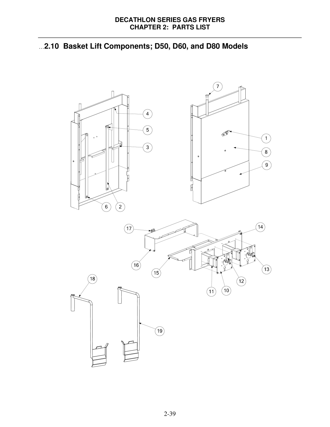 Frymaster SCFD, FPD manual …2.10 Basket Lift Components D50, D60, and D80 Models 