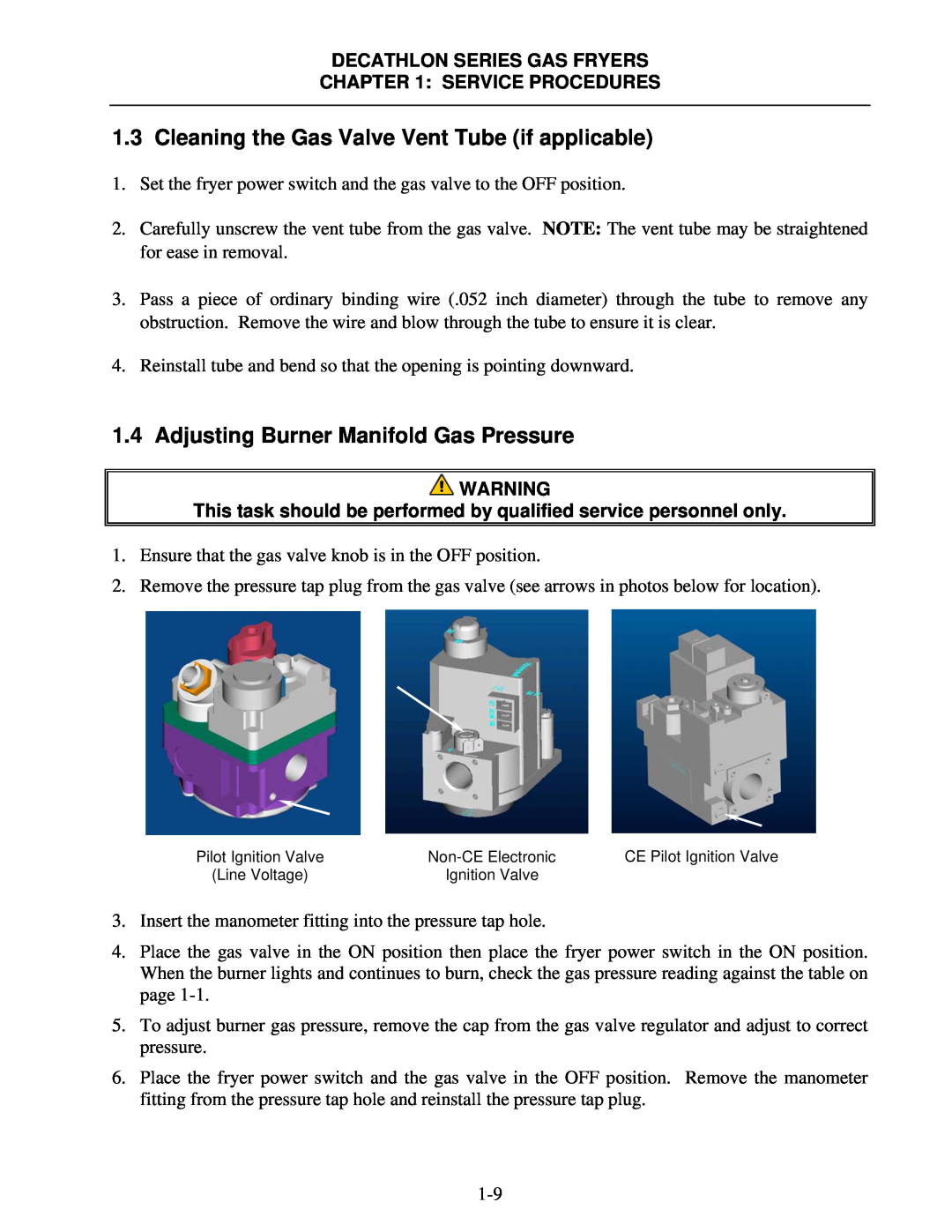 Frymaster FPD, SCFD manual Adjusting Burner Manifold Gas Pressure, Decathlon Series Gas Fryers, Service Procedures 
