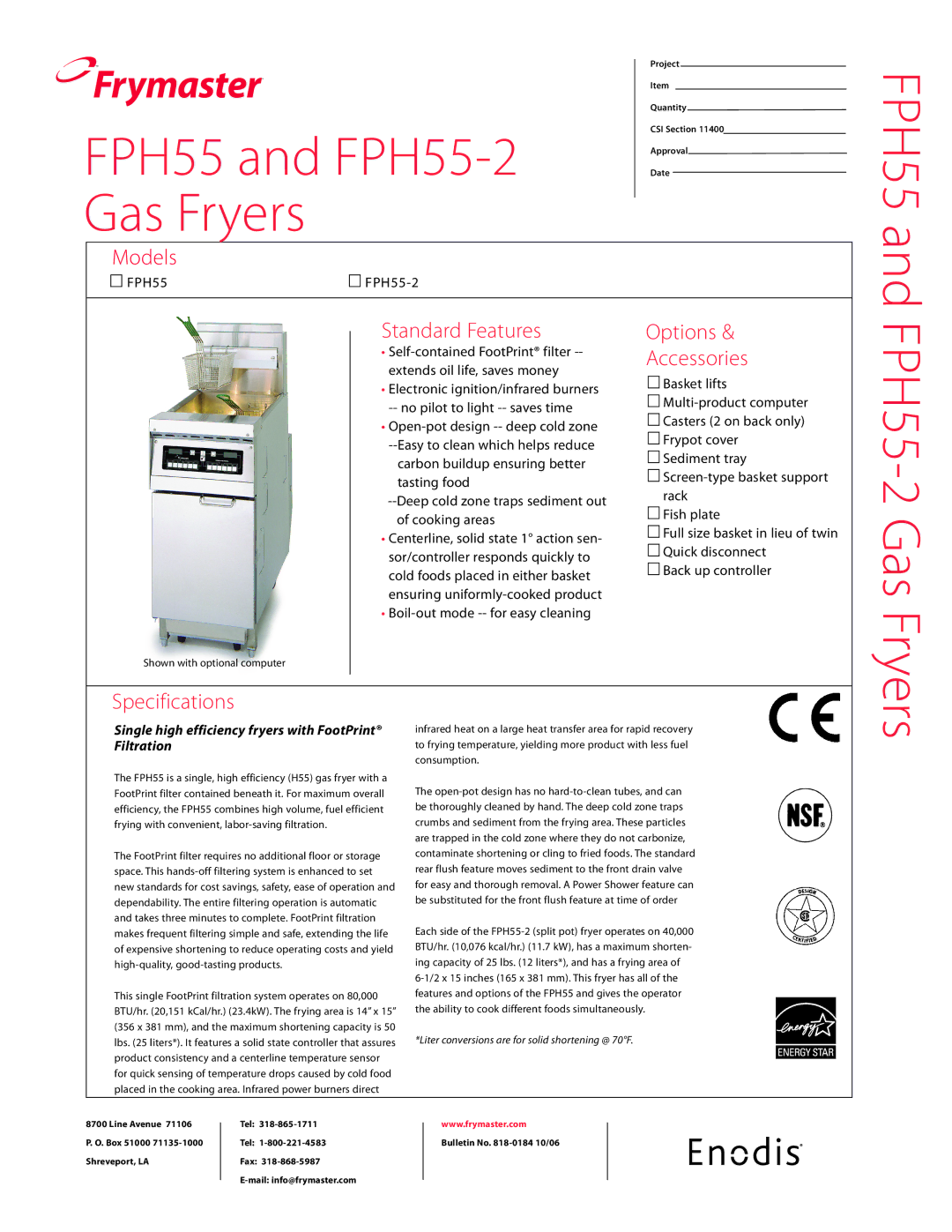 Frymaster specifications FPH55-2 Gas Fryers 