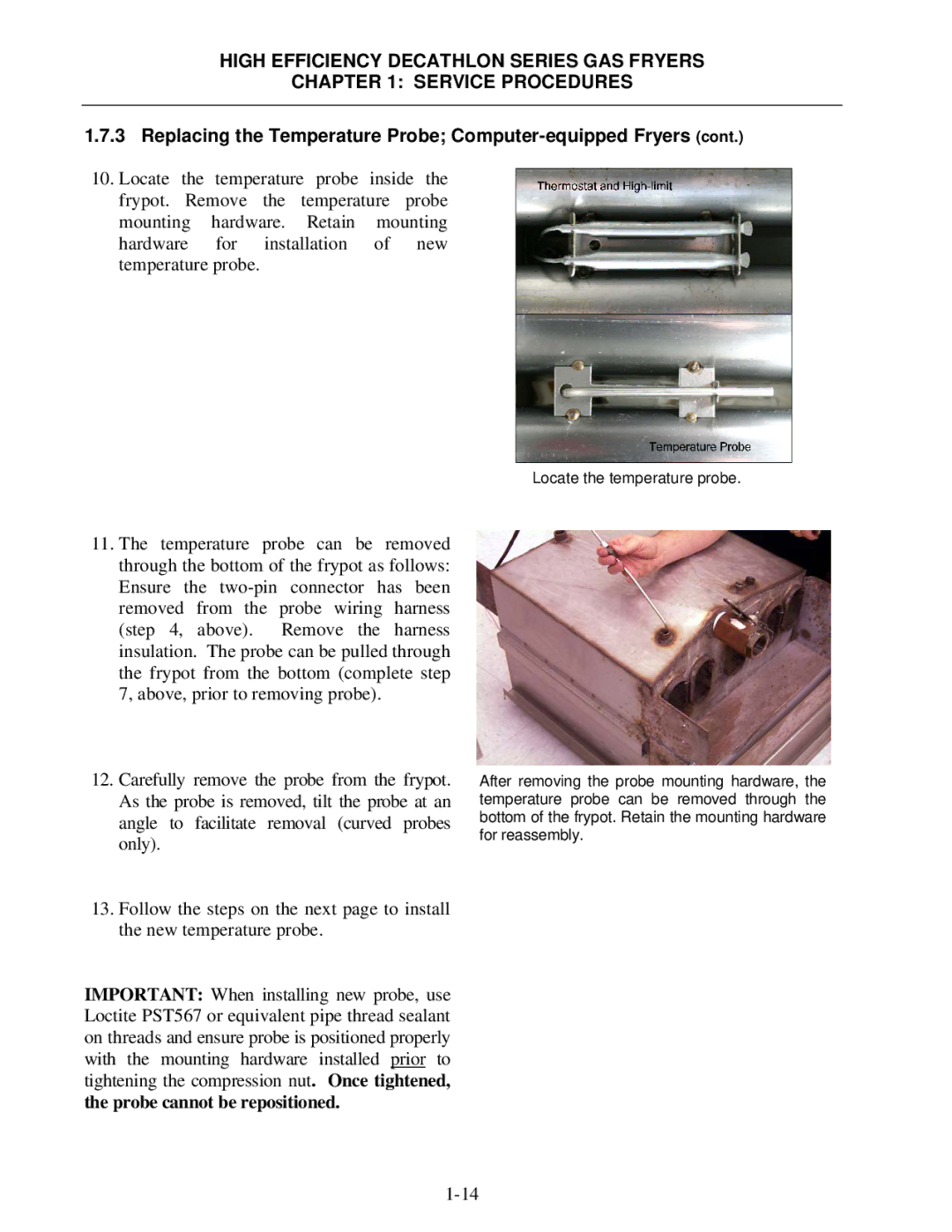 Frymaster FPHD manual Probe cannot be repositioned 