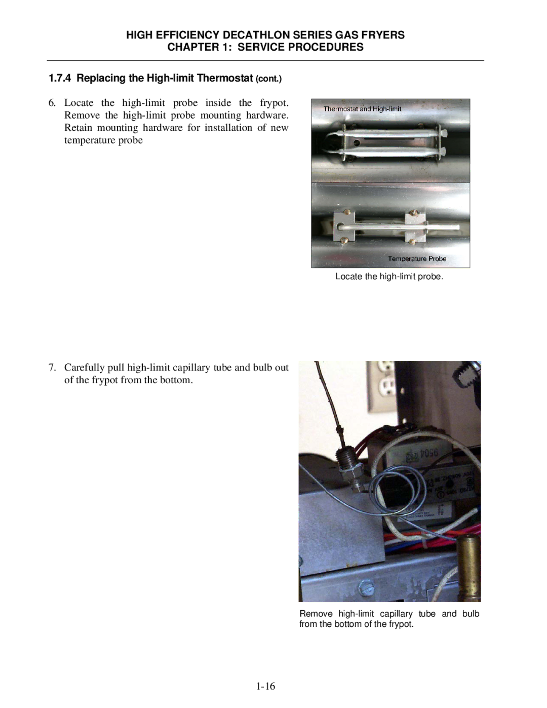 Frymaster FPHD manual Locate the high-limit probe 