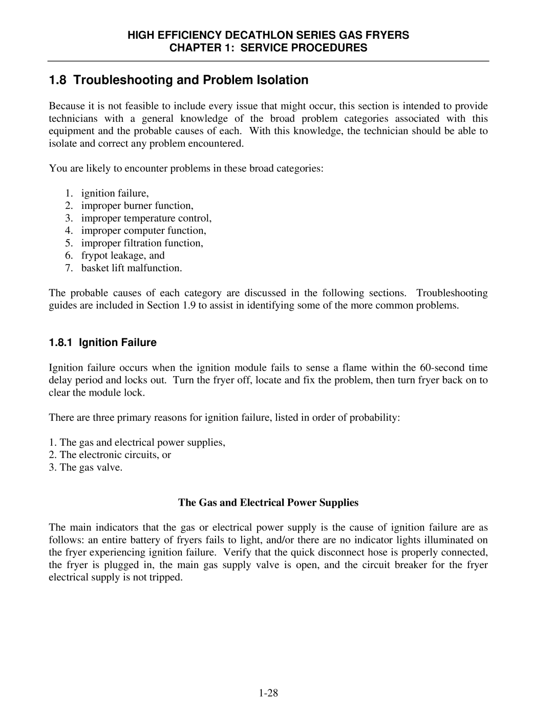 Frymaster FPHD manual Troubleshooting and Problem Isolation, Ignition Failure 