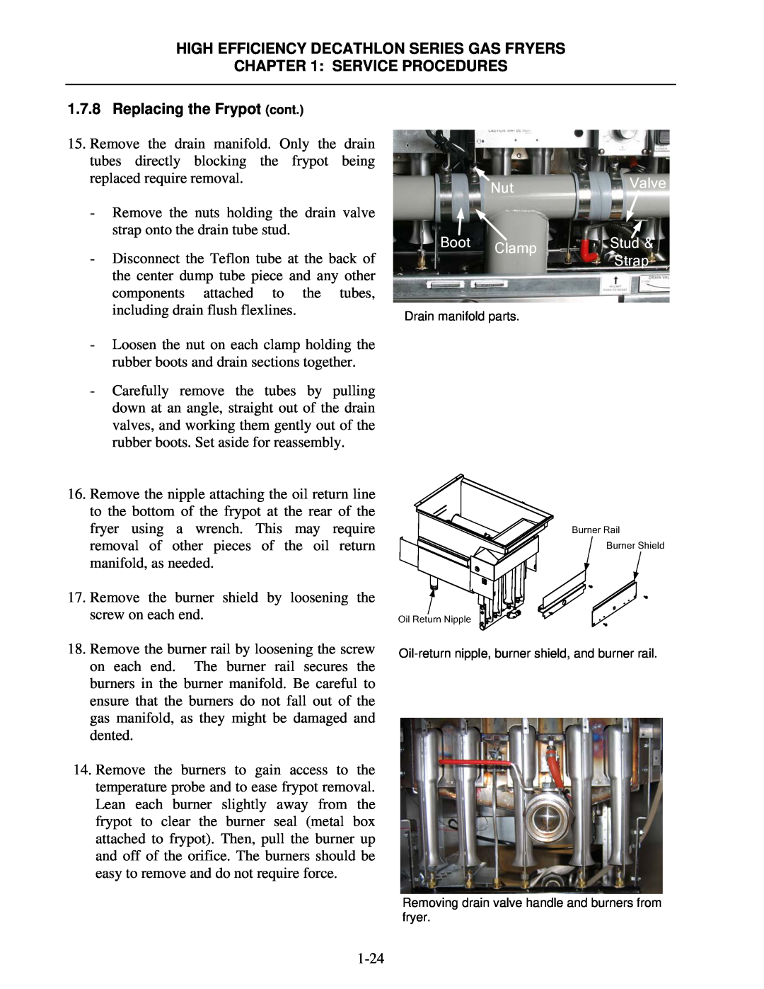 Frymaster FPHD High Efficiency Decathlon Series Gas Fryers, Service Procedures, Replacing the Frypot cont, Valve, Boot 