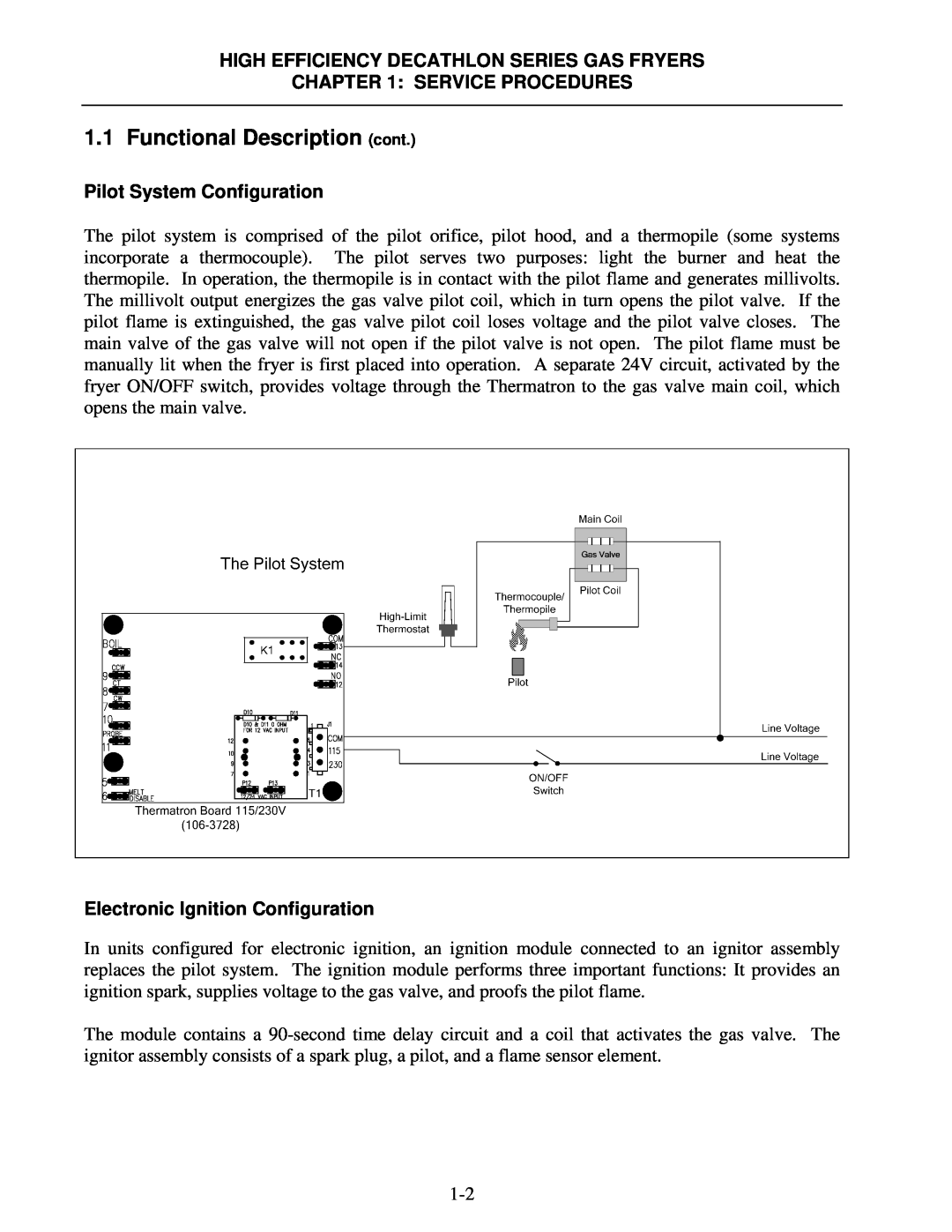 Frymaster FPHD manual Functional Description cont, High Efficiency Decathlon Series Gas Fryers, Service Procedures 