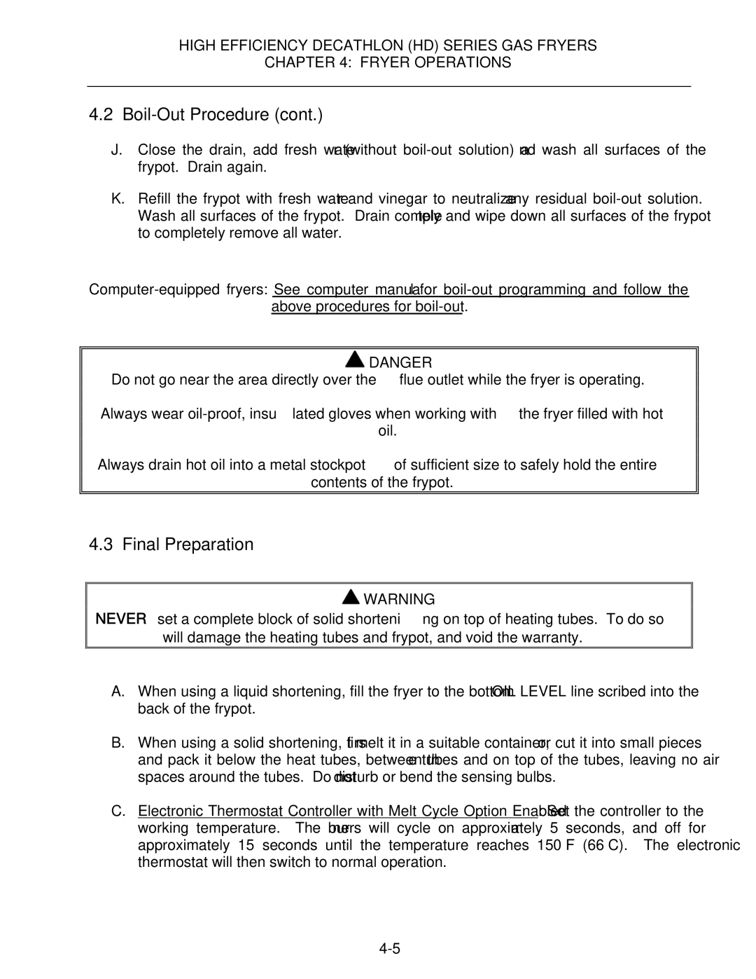 Frymaster FPHD65 operation manual Final Preparation 