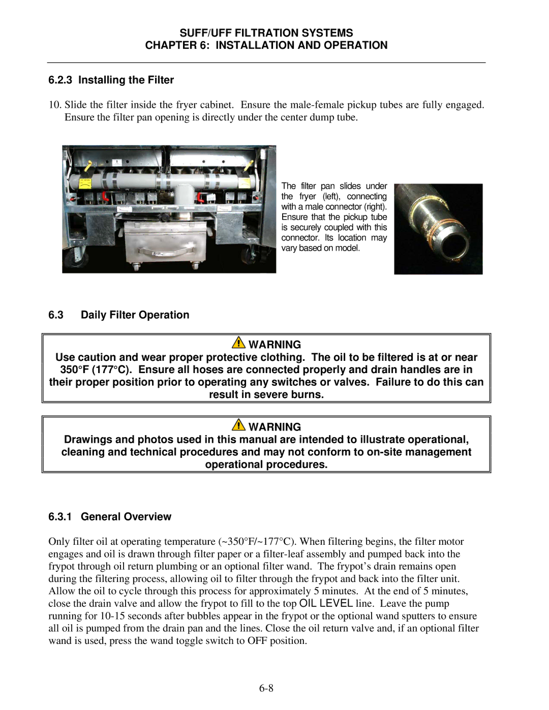 Frymaster FPHD65 operation manual Installing the Filter 