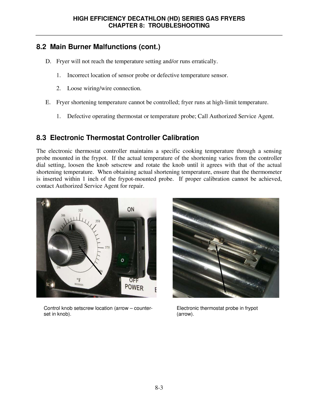 Frymaster FPHD65 operation manual Electronic Thermostat Controller Calibration 