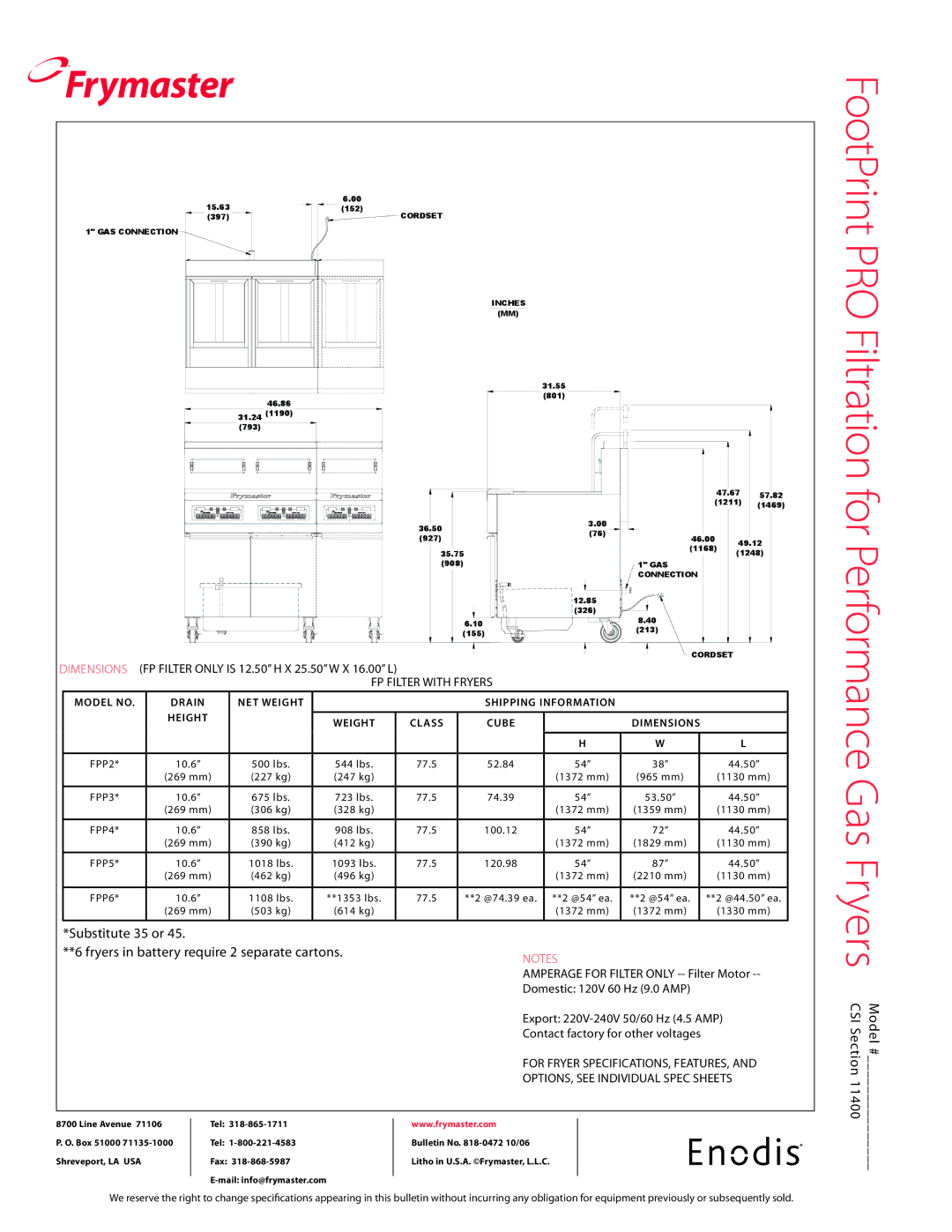 Frymaster FPP445, FPP535, FPP645, FPP245, FPP435, FPP635, FPP545, FPP235, FPP335, FPP345 specifications Pro 