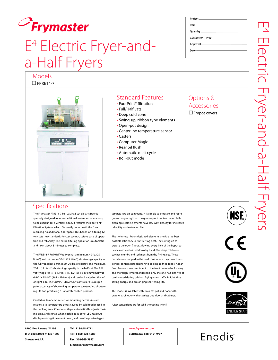 Frymaster FPRE14-7 specifications Fryer-and-a-Half Fryers 