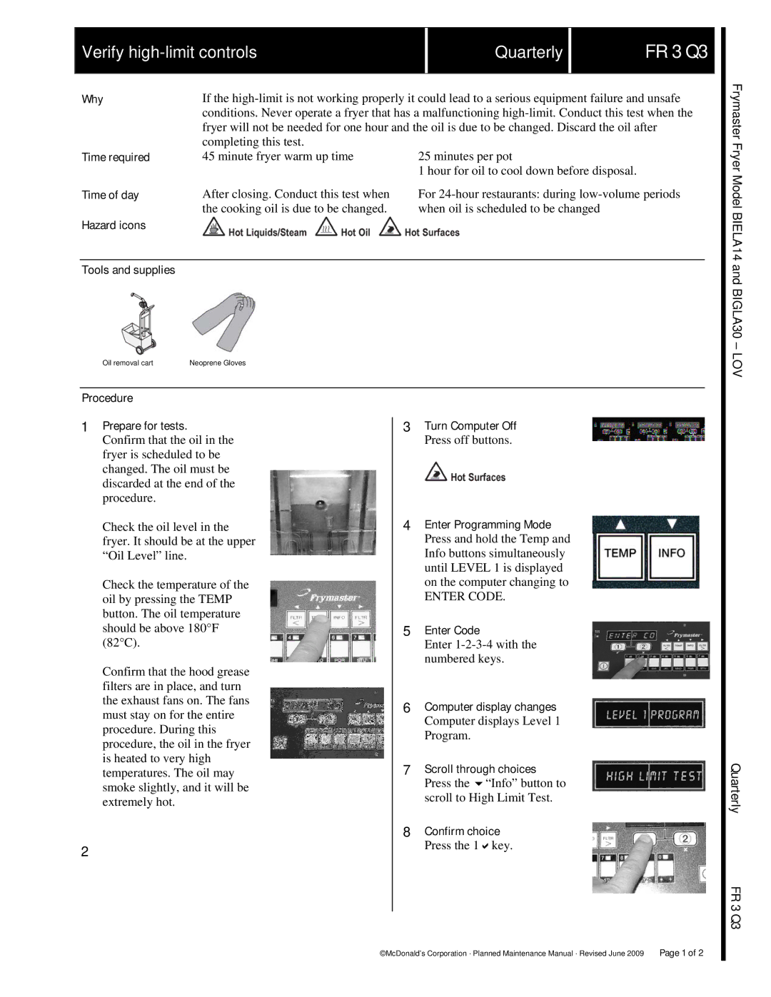 Frymaster manual FR 3 Q3 