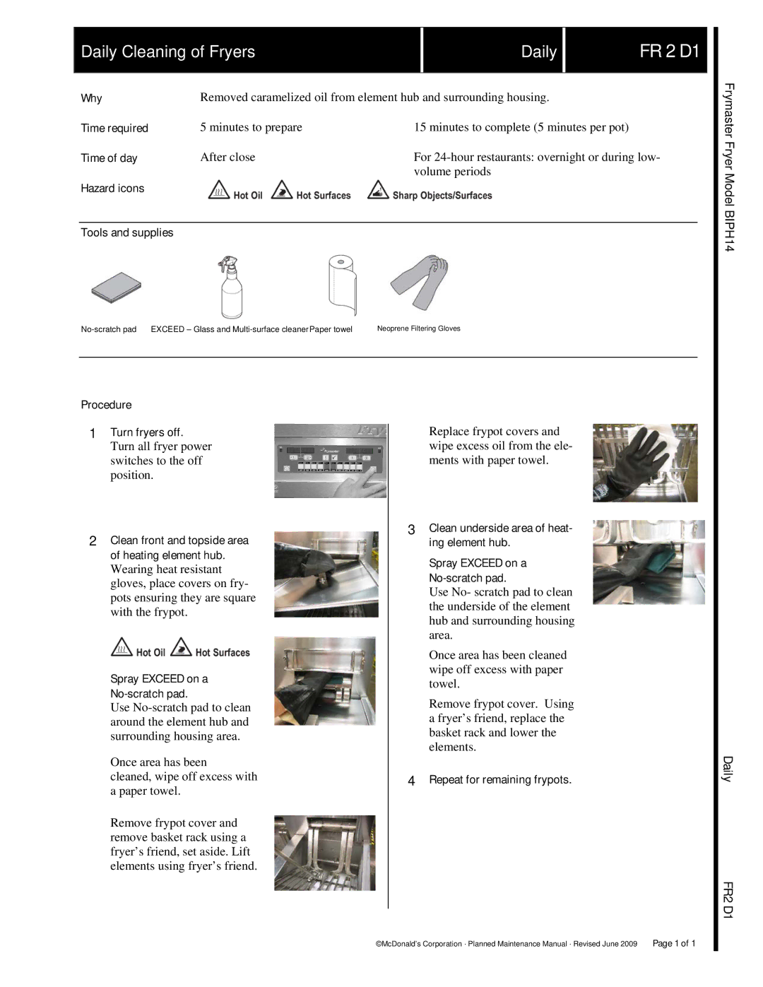 Frymaster FR2 manual FR 2 D1 