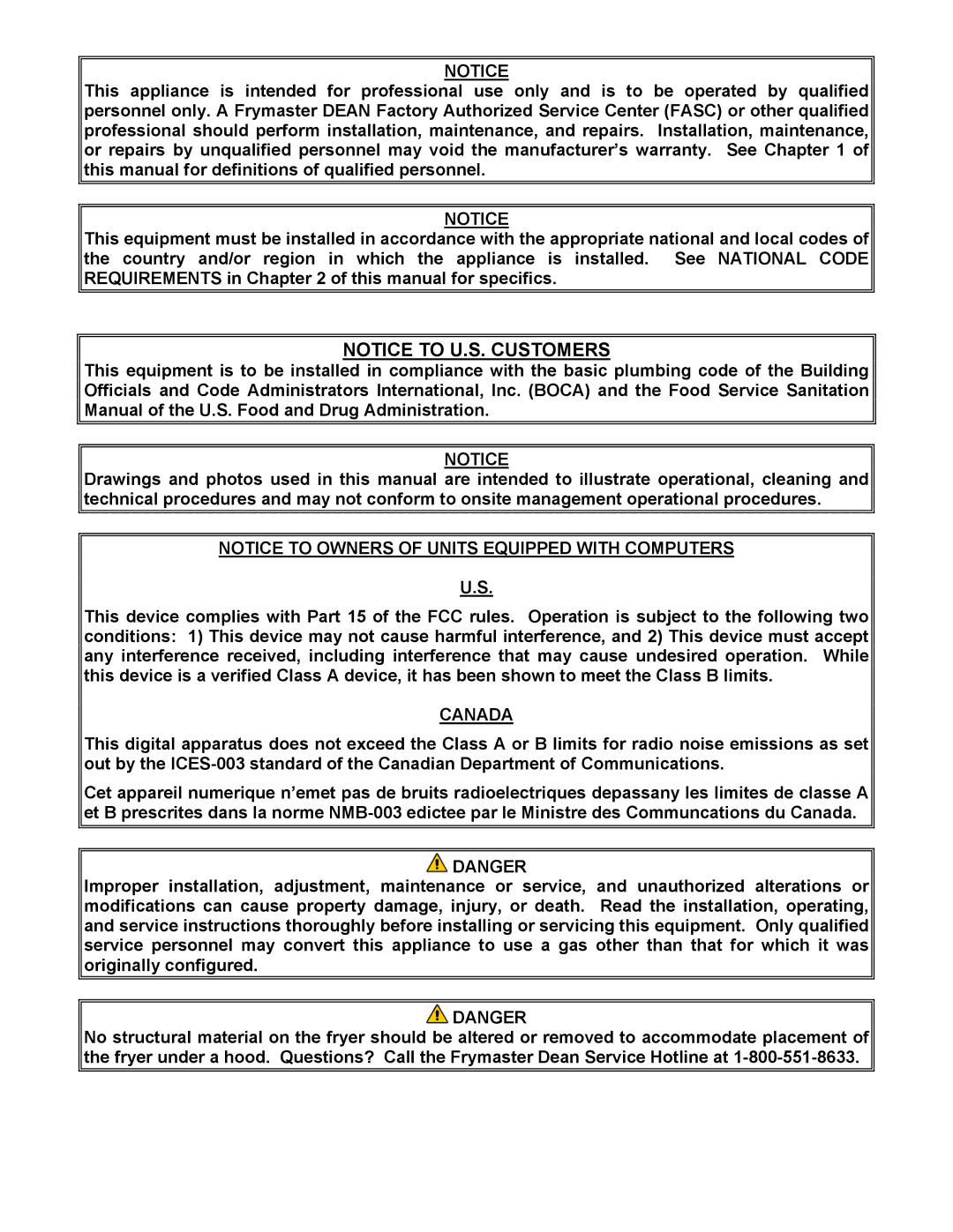 Frymaster GF40, GF14 operation manual Canada 