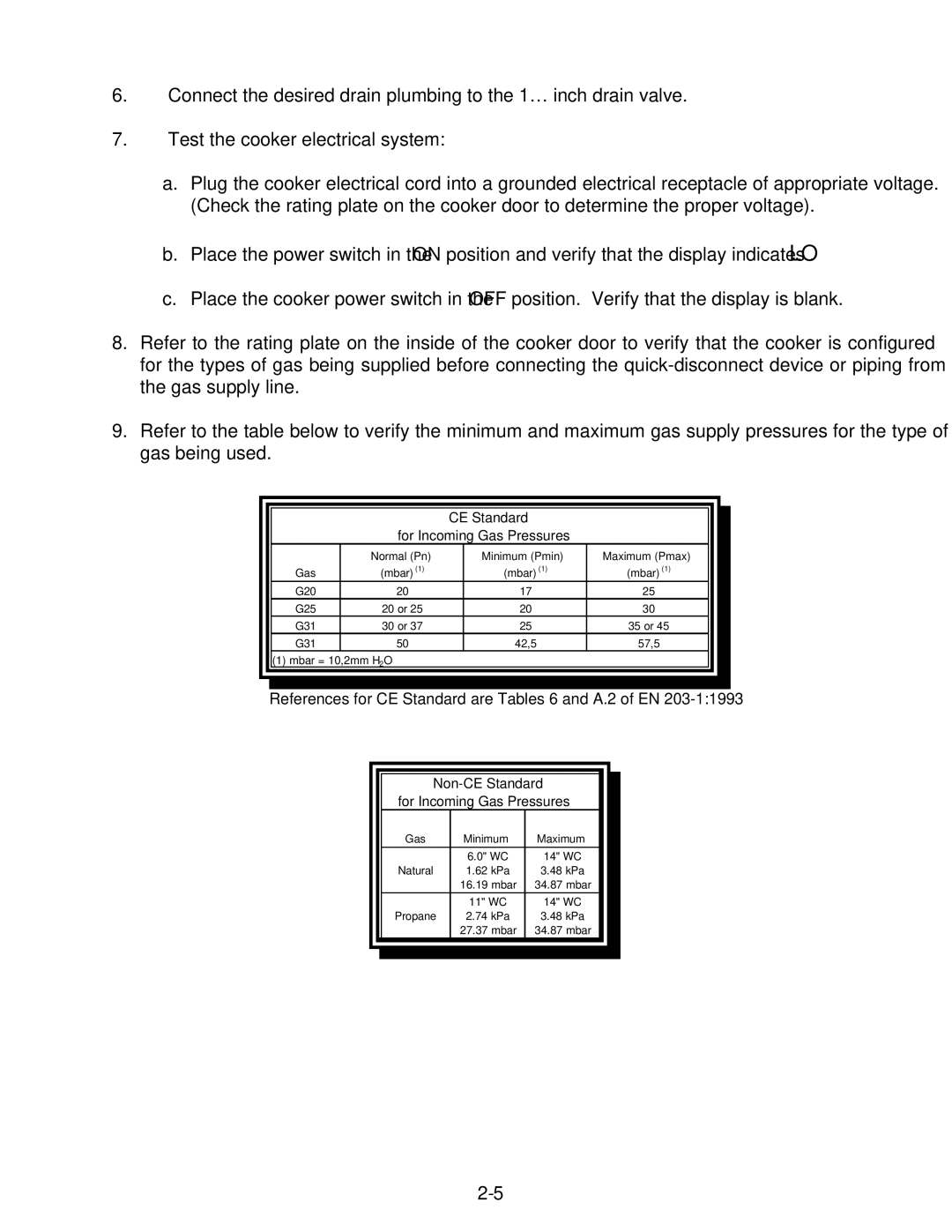 Frymaster GSMS, GBC, GC operation manual References for CE Standard are Tables 6 and A.2 of EN 