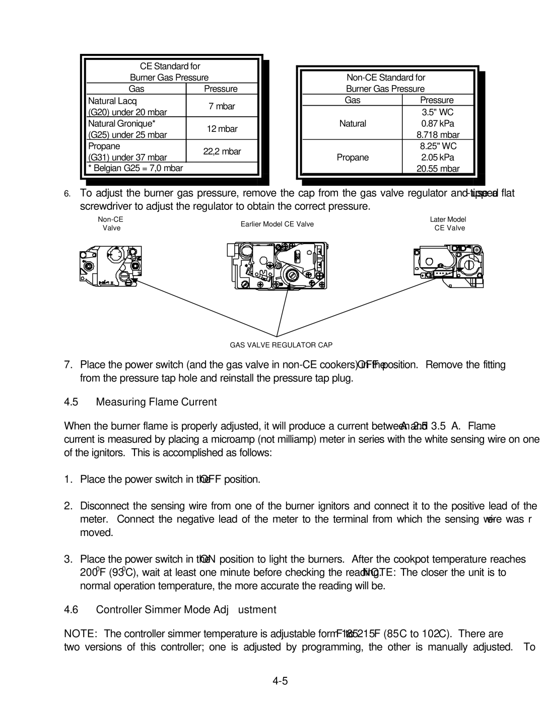 Frymaster GBC, GSMS, GC operation manual Measuring Flame Current, Controller Simmer Mode Adjustment 