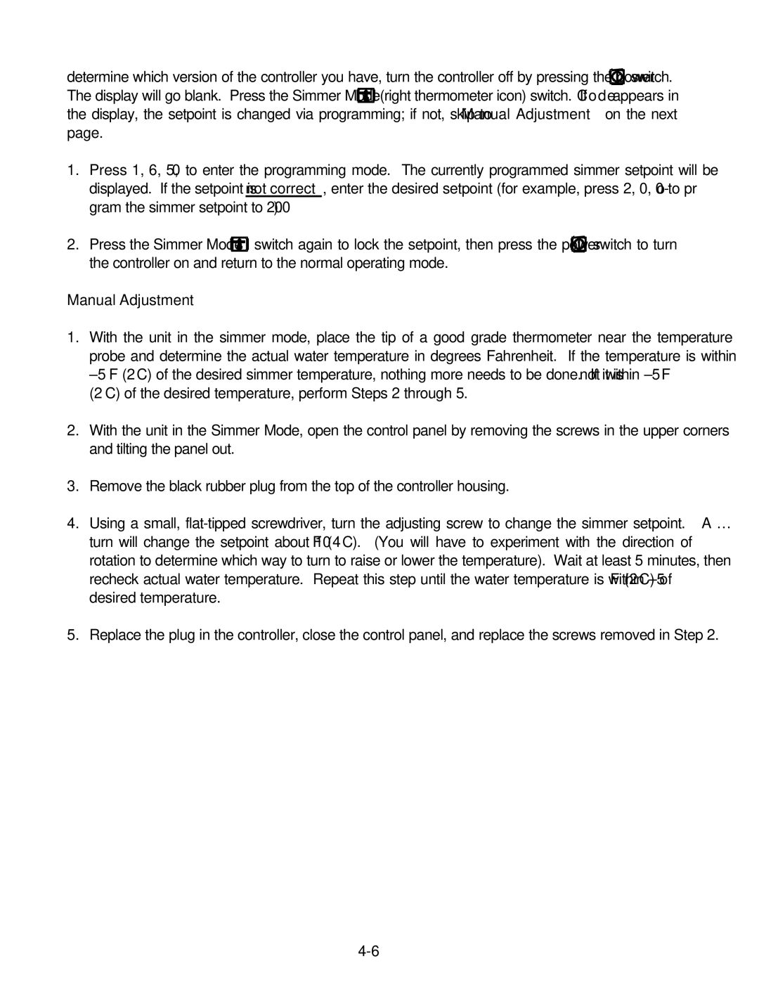 Frymaster GC, GSMS, GBC operation manual Manual Adjustment 