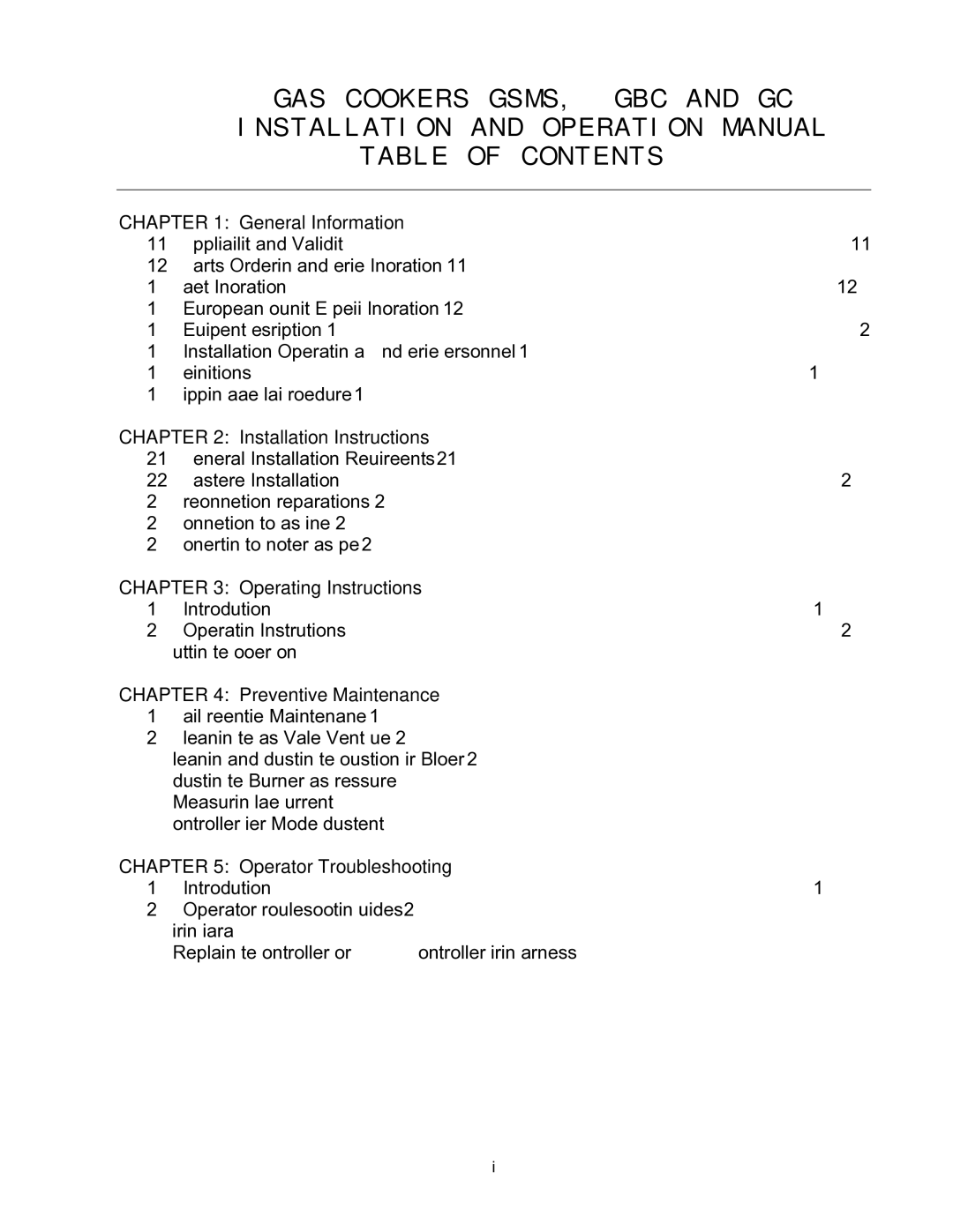 Frymaster operation manual GAS Cookers GSMS, GBC and GC Table of Contents 