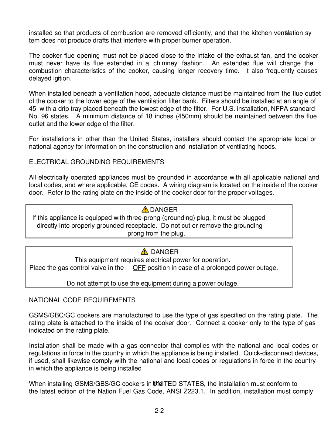 Frymaster GSMS, GBC, GC operation manual Electrical Grounding Requirements, National Code Requirements 