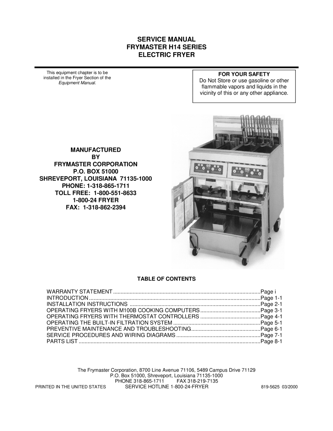 Frymaster service manual Frymaster H14 Series Electric Fryer 