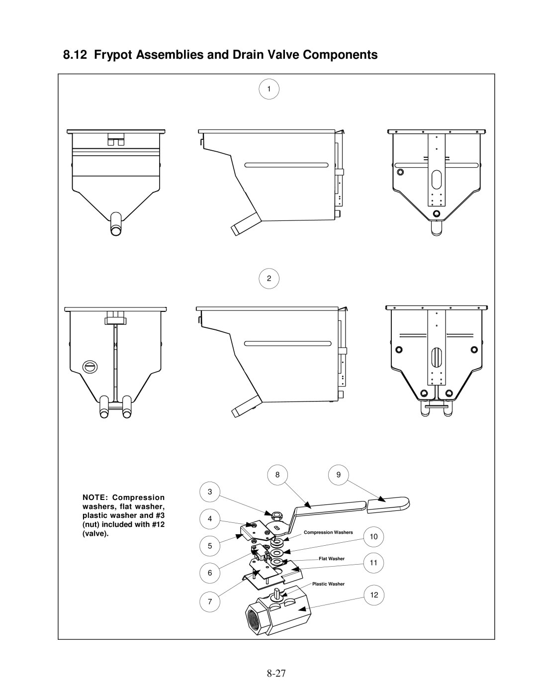 Frymaster H14 Series service manual Frypot Assemblies and Drain Valve Components 