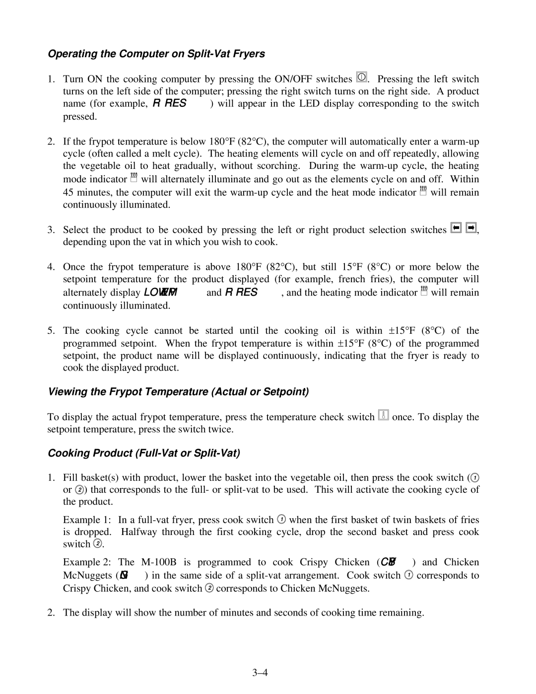 Frymaster H14 Series service manual Operating the Computer on Split-Vat Fryers 