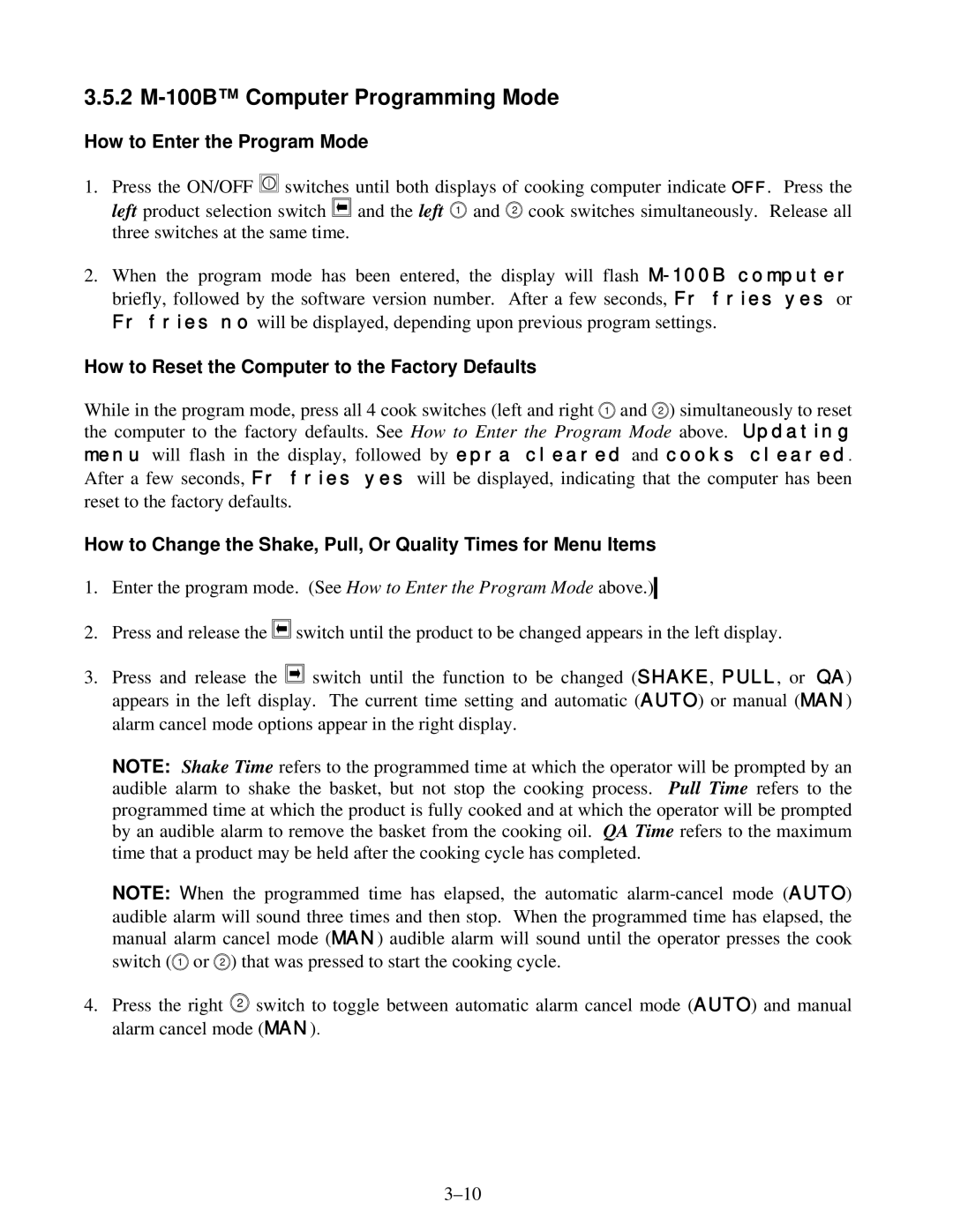 Frymaster H14 Series service manual 2 M-100B Computer Programming Mode, How to Enter the Program Mode 