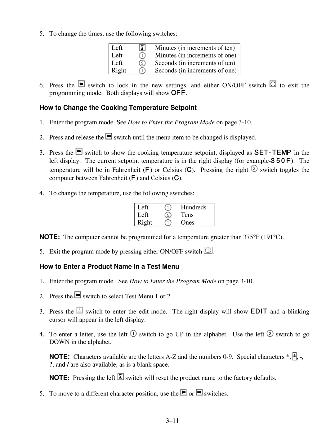 Frymaster H14 Series How to Change the Cooking Temperature Setpoint, How to Enter a Product Name in a Test Menu 