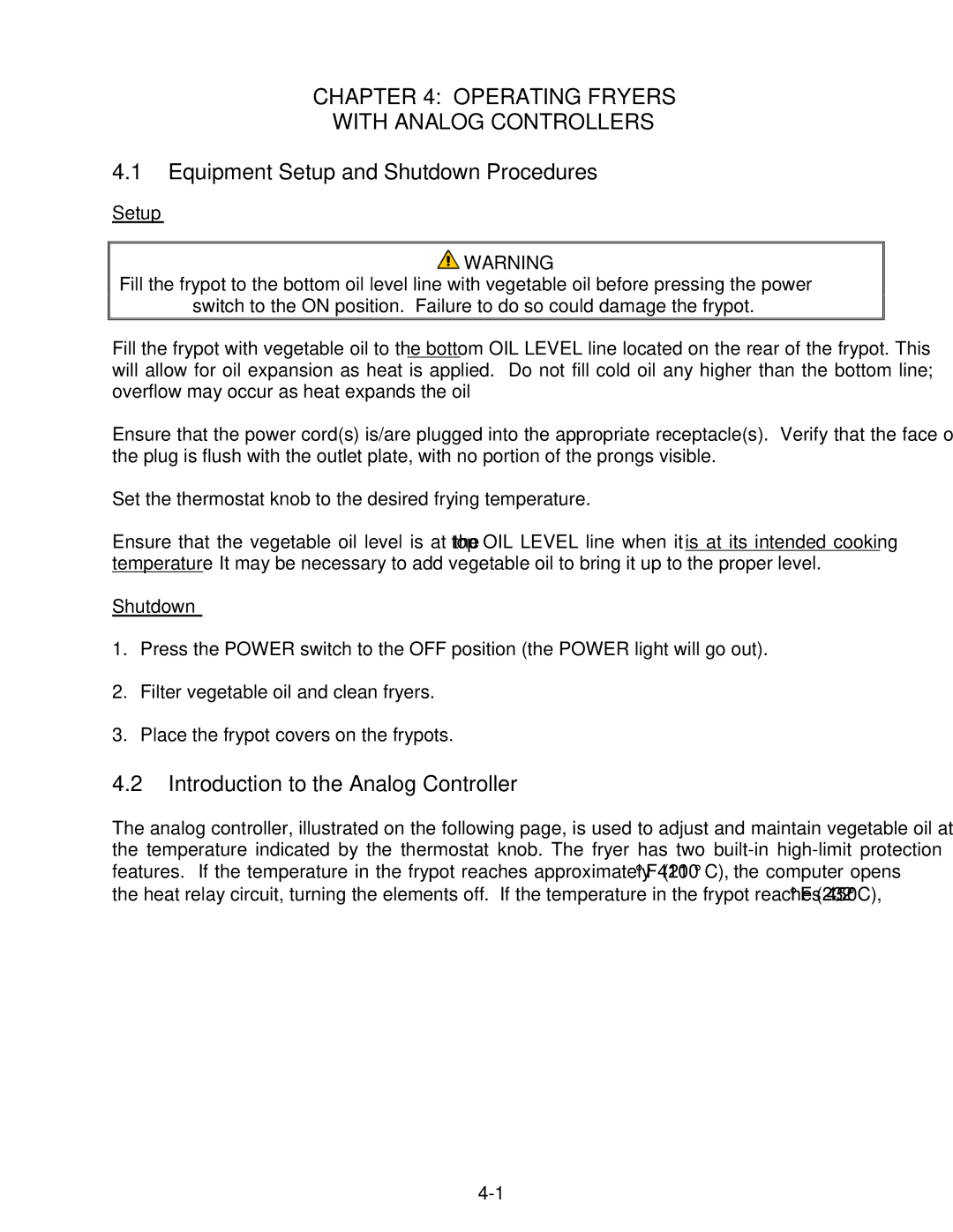 Frymaster H14 Series service manual Operating Fryers With Analog Controllers, Introduction to the Analog Controller 