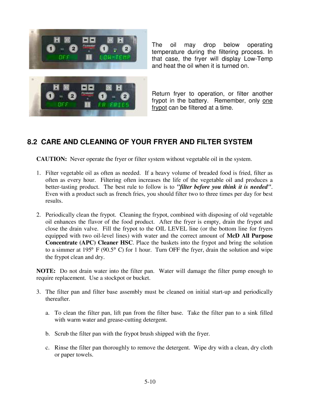 Frymaster H14 Series service manual Care and Cleaning of Your Fryer and Filter System 