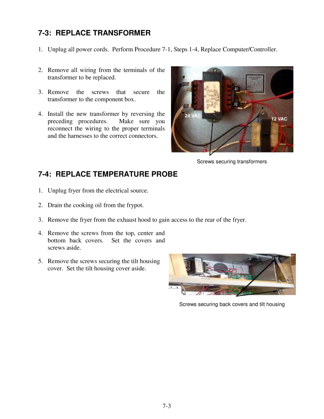 Frymaster H14 Series service manual Replace Transformer, Replace Temperature Probe 