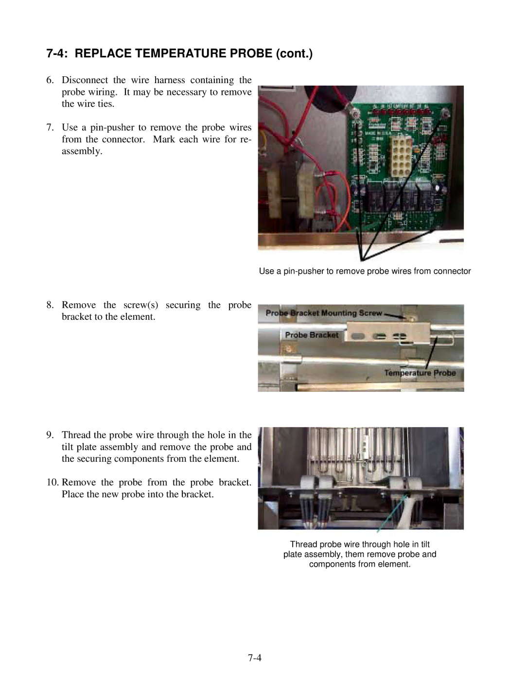 Frymaster H14 Series service manual Replace Temperature Probe 