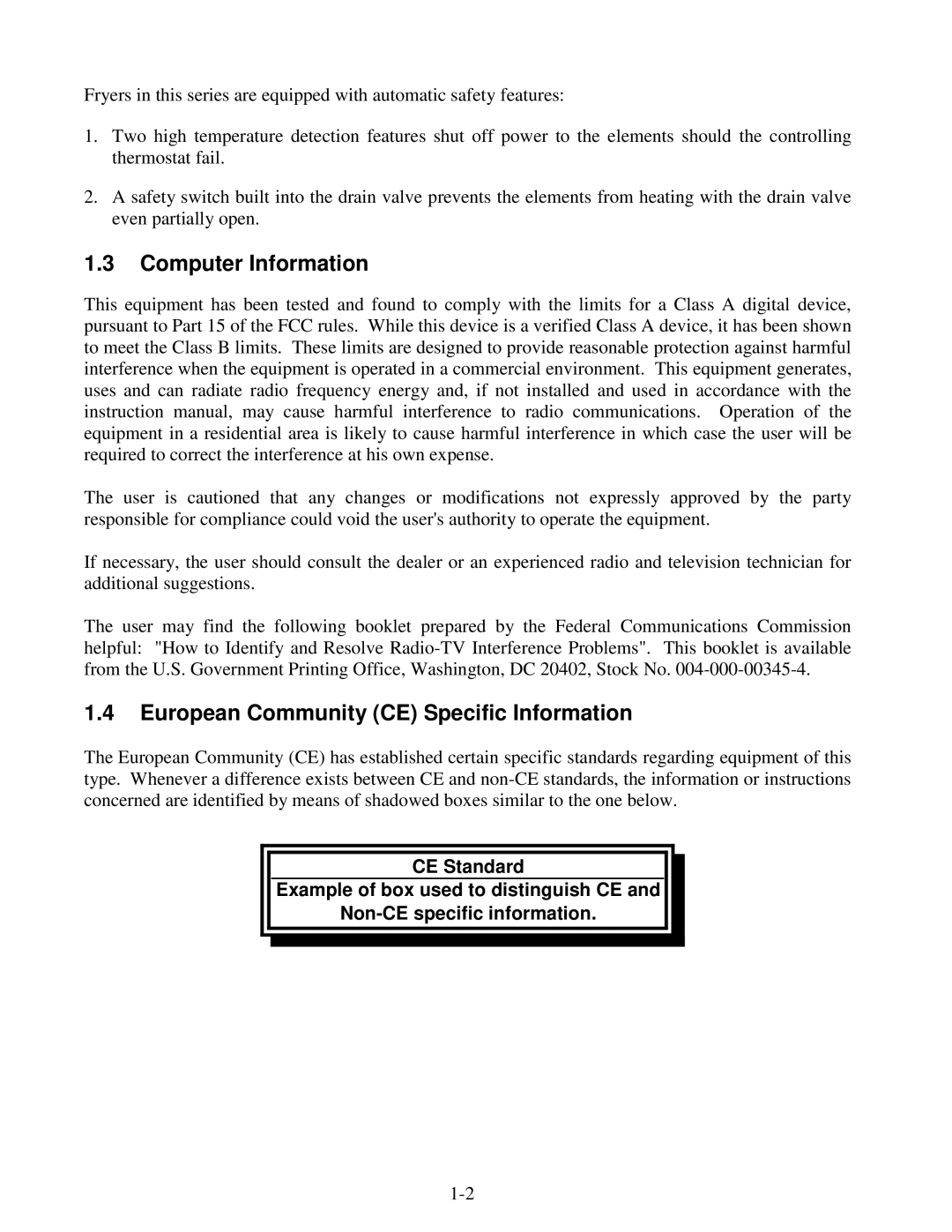 Frymaster H14 Series service manual Computer Information, European Community CE Specific Information 