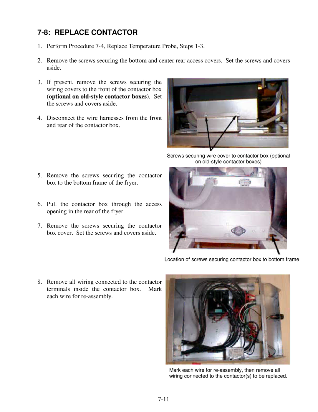 Frymaster H14 Series service manual Replace Contactor 