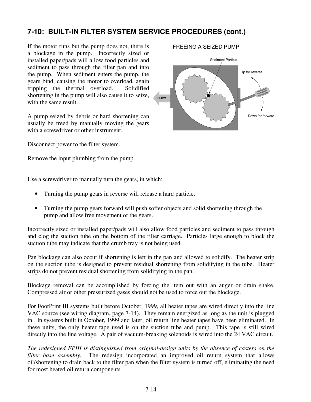 Frymaster H14 Series service manual BUILT-IN Filter System Service Procedures 