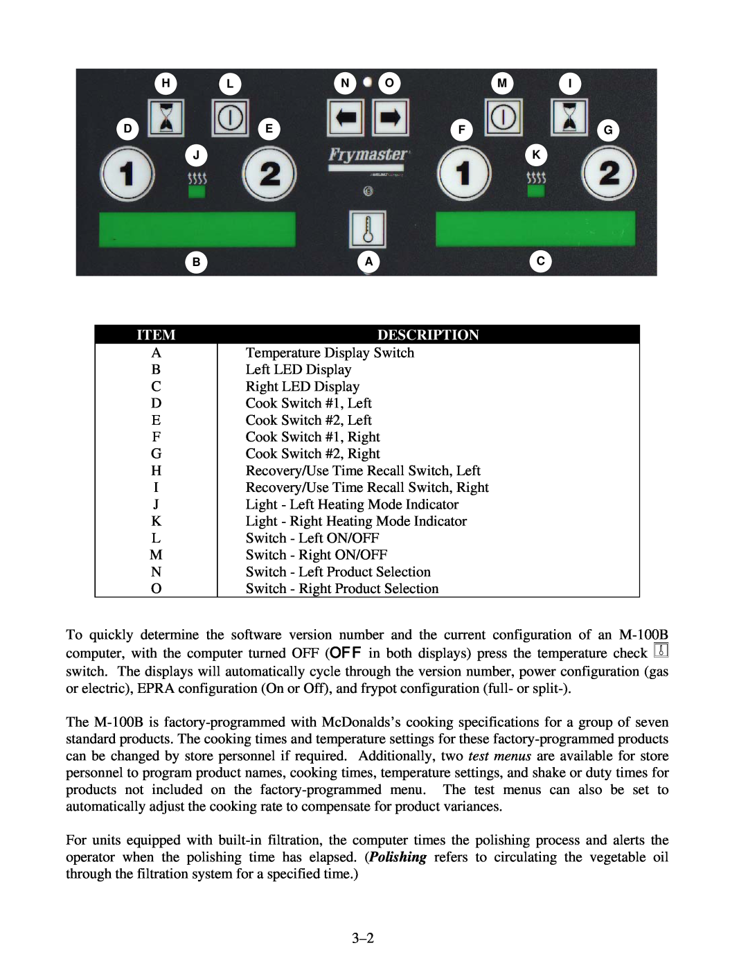 Frymaster H14 Series service manual Description 