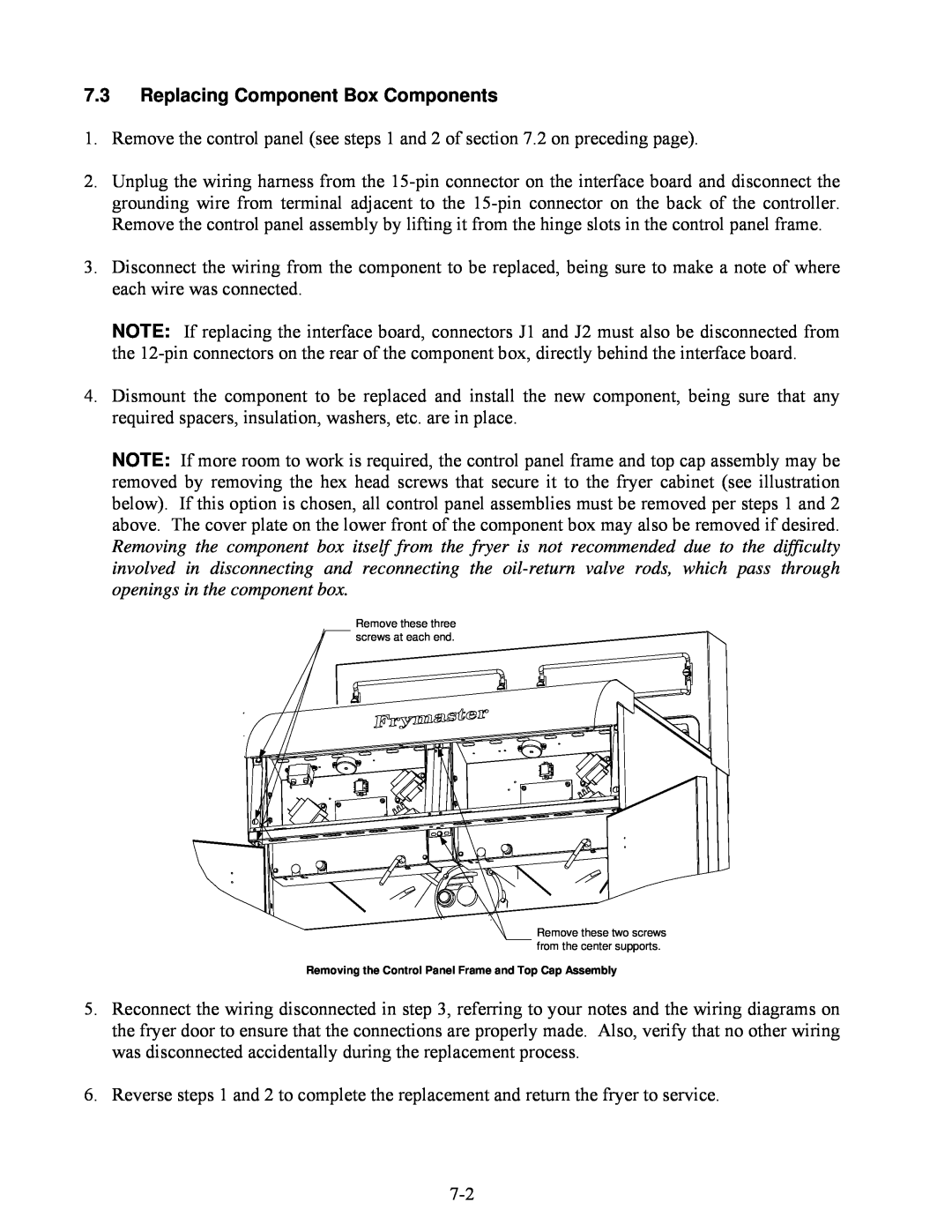 Frymaster H14SC, H17SC, H22SC manual Replacing Component Box Components 