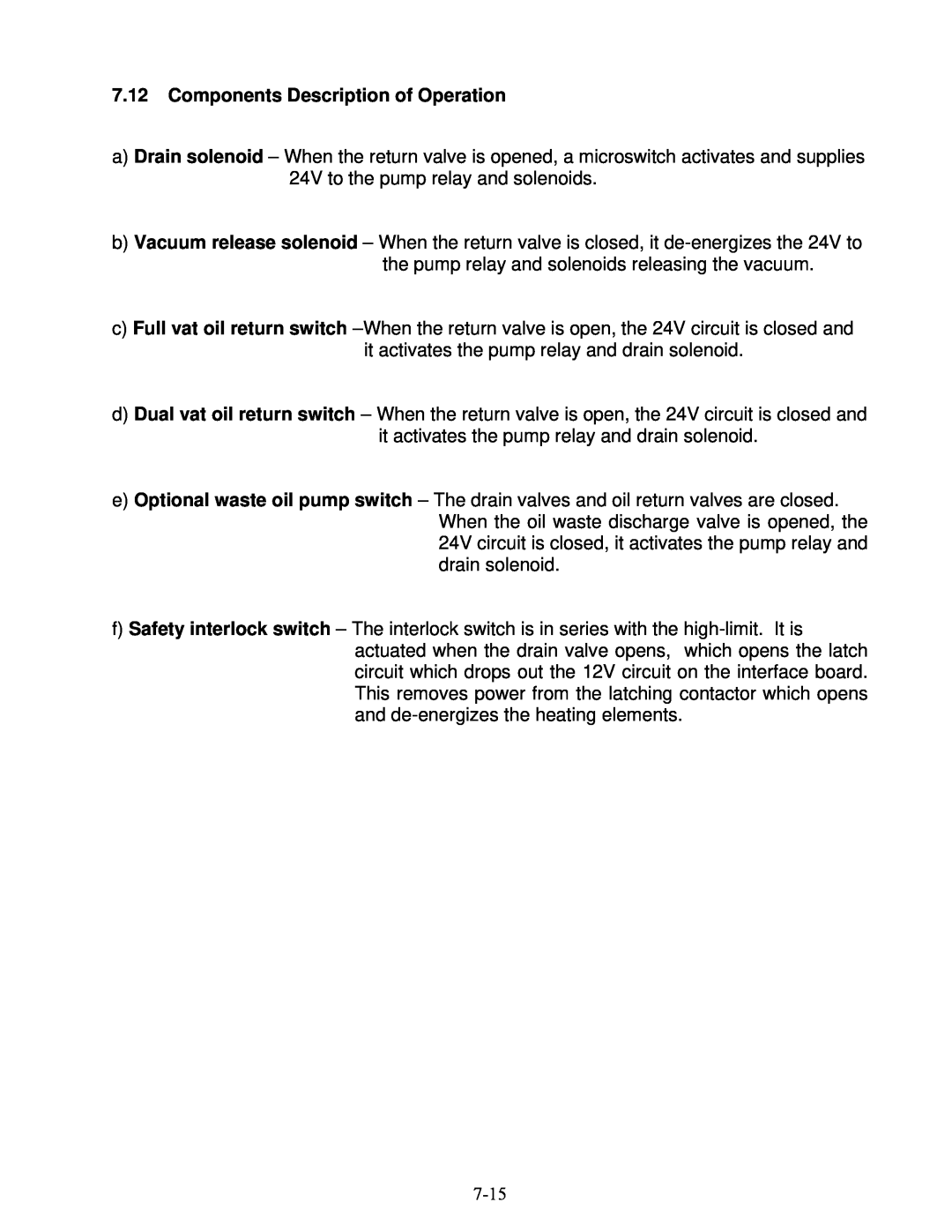 Frymaster H17SC, H22SC, H14SC manual Components Description of Operation 