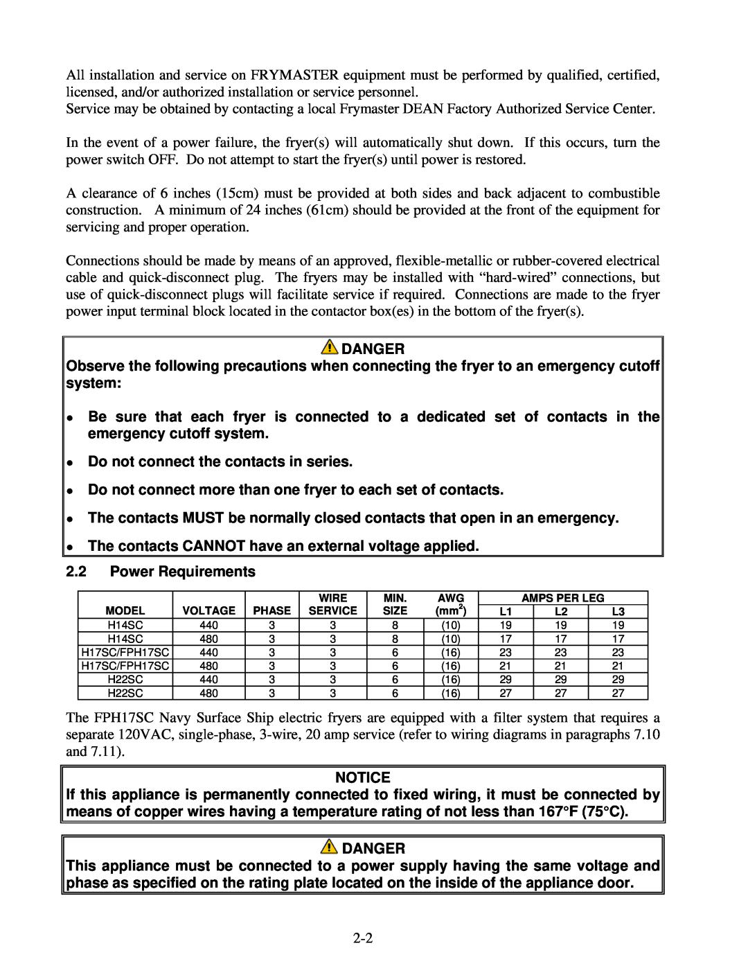 Frymaster H14SC Do not connect the contacts in series, Do not connect more than one fryer to each set of contacts, Danger 