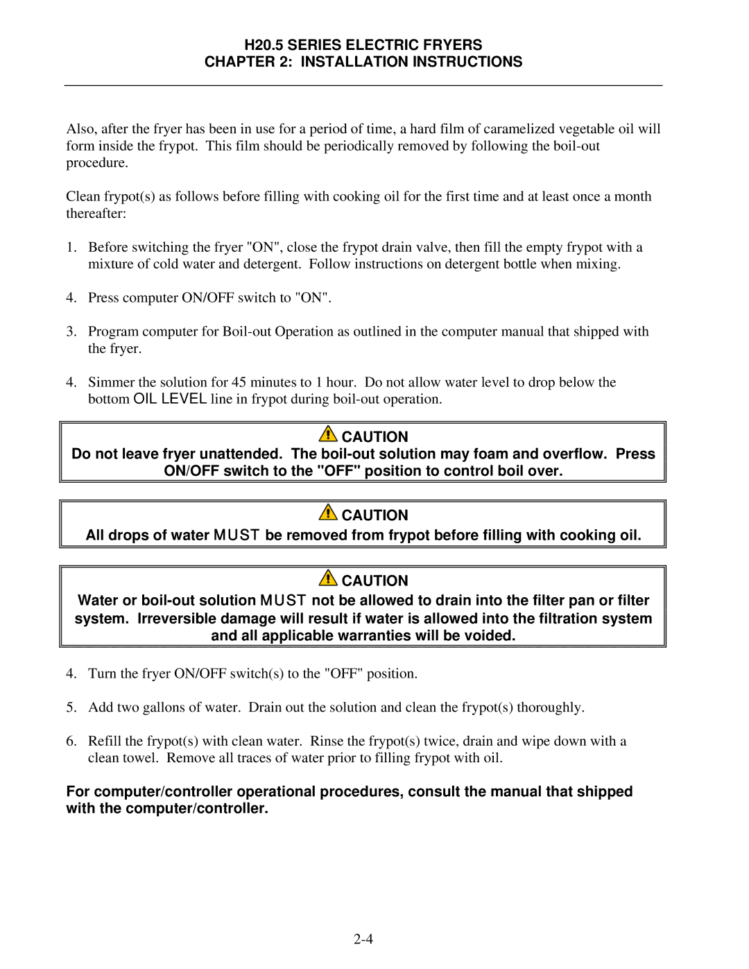 Frymaster H20.5 SERIES manual H20.5 Series Electric Fryers Installation Instructions 