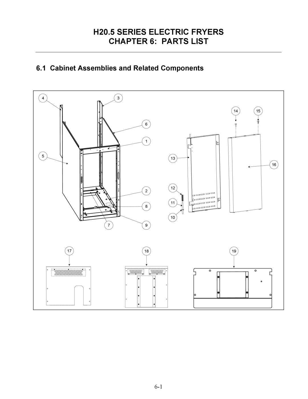 Frymaster H20.5 SERIES manual H20.5 Series Electric Fryers Parts List, Cabinet Assemblies and Related Components 