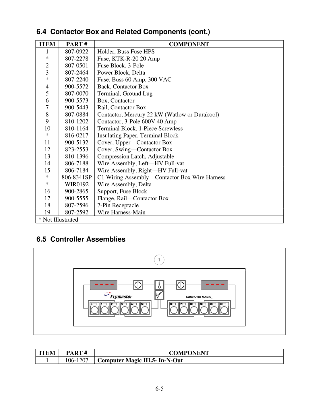 Frymaster H20.5 SERIES manual Controller Assemblies, 807-0922 