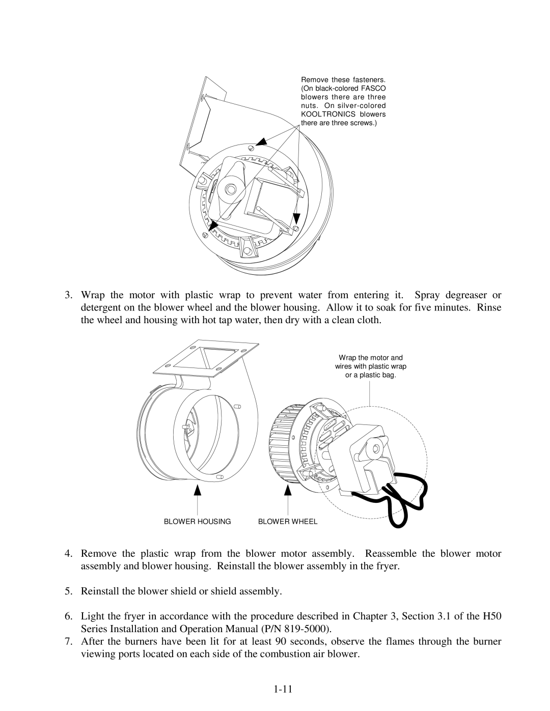 Frymaster H50 Series manual Blower Housing Blower Wheel 