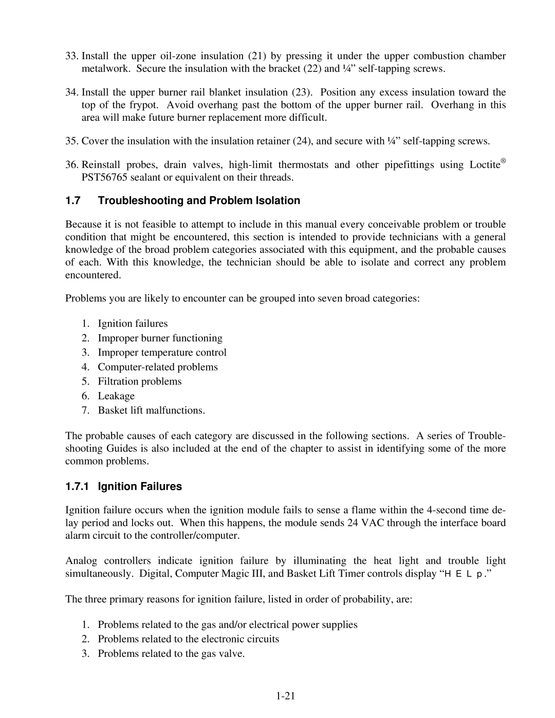 Frymaster H50 Series manual Troubleshooting and Problem Isolation, Ignition Failures 