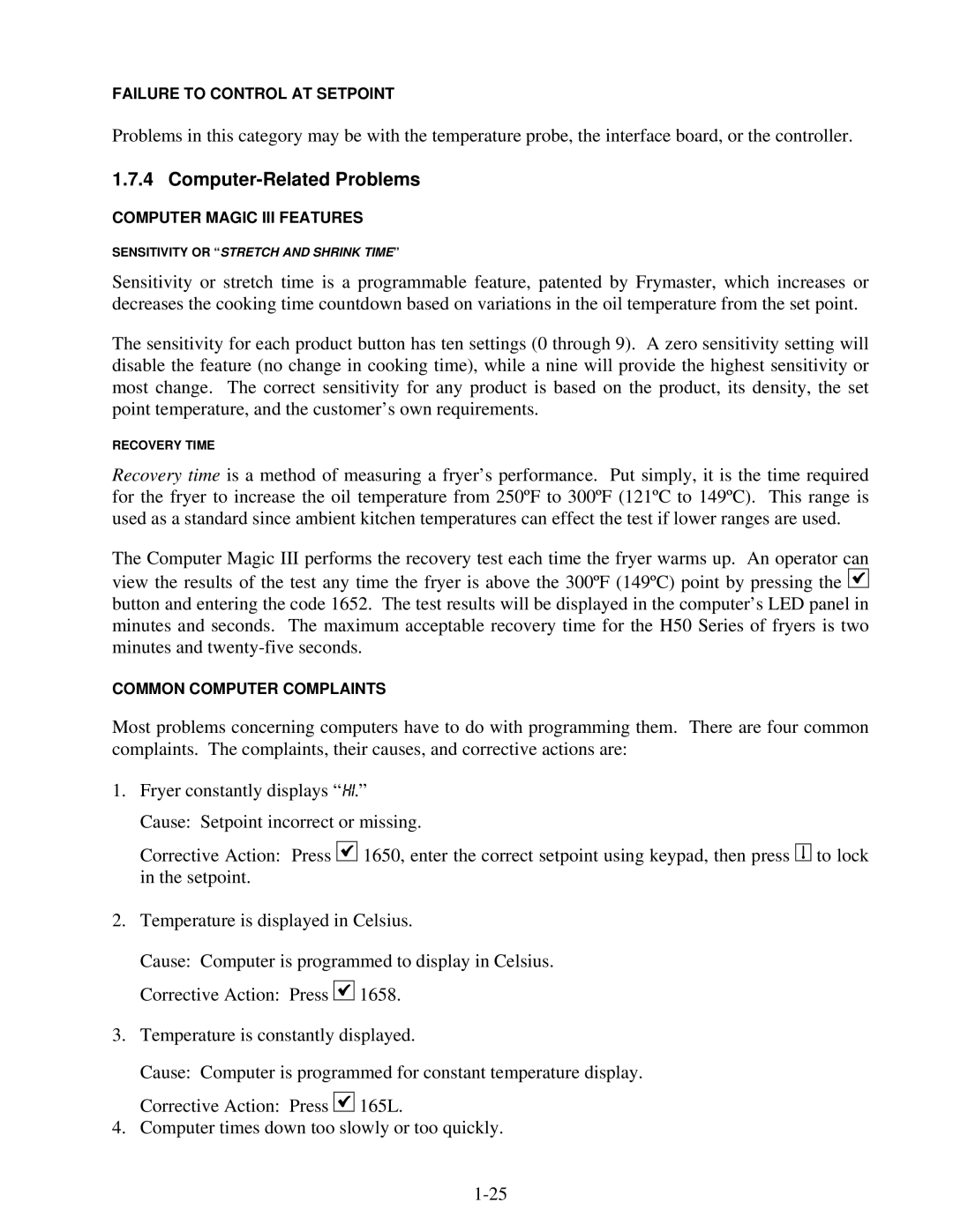 Frymaster H50 Series manual Computer-Related Problems 