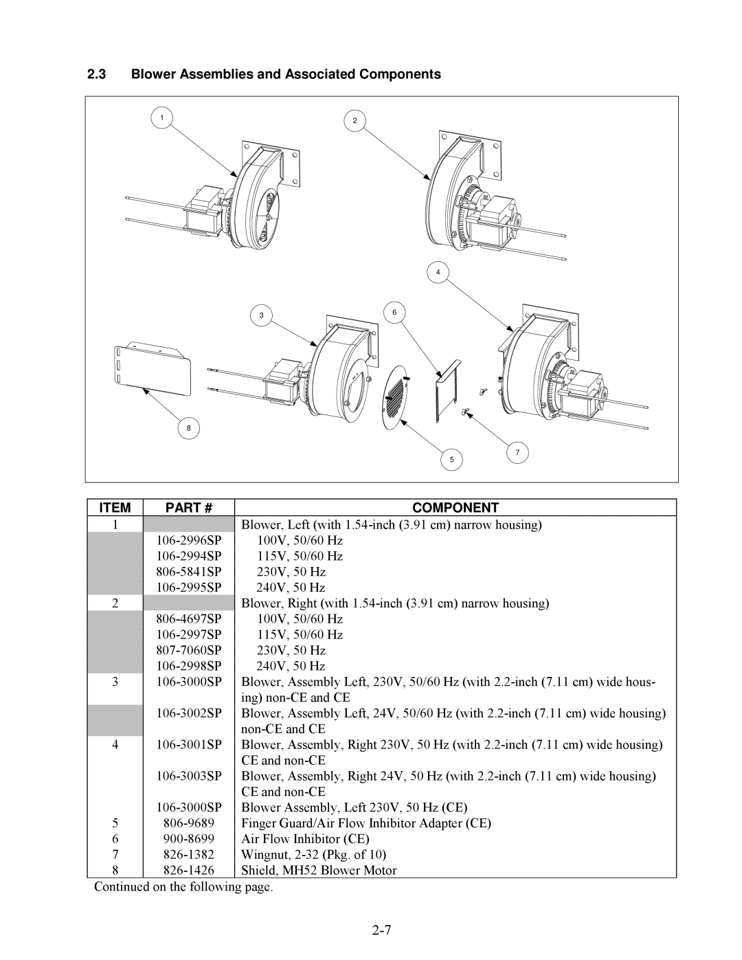 Frymaster H50 Series manual Blower Assemblies and Associated Components 