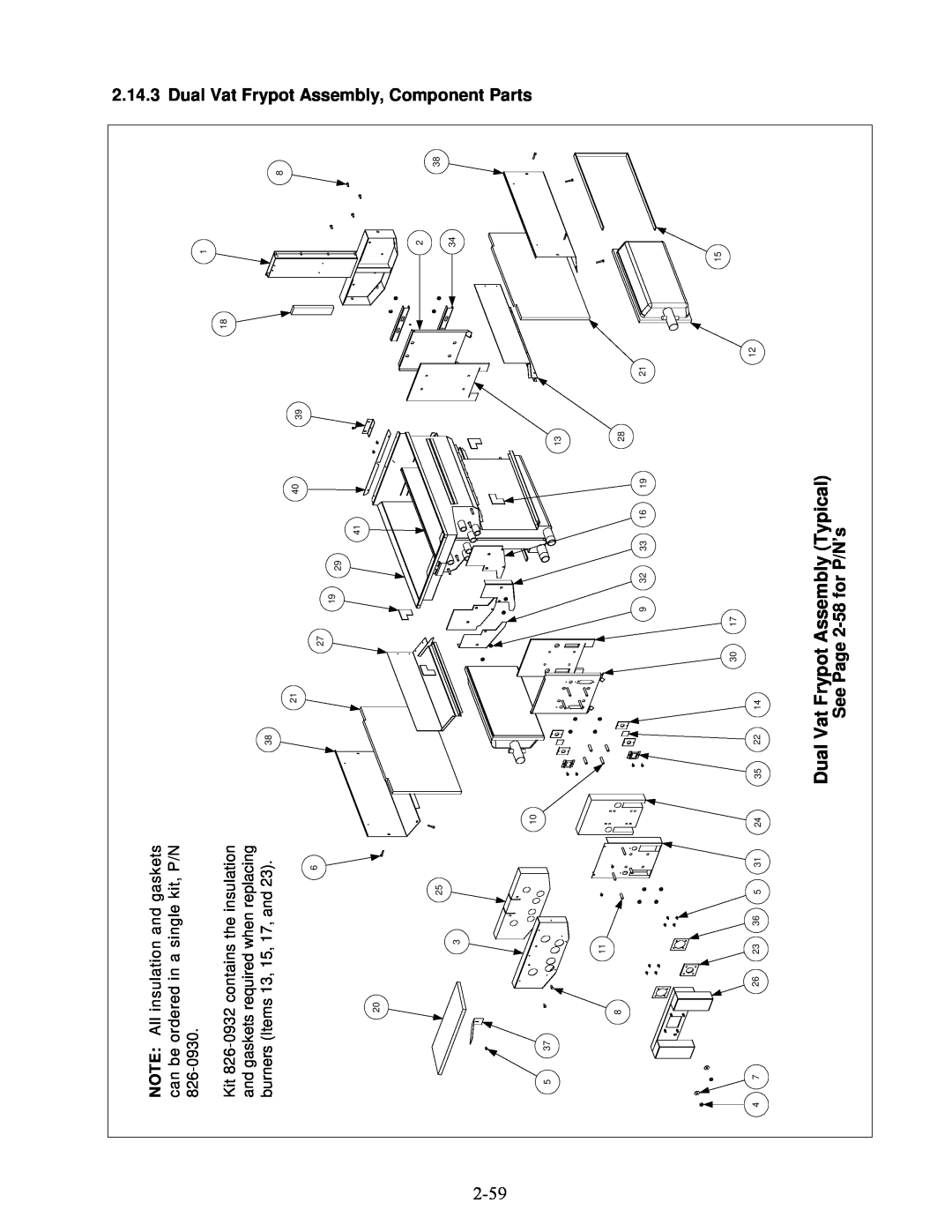 Frymaster H50 Series manual Dual Vat Frypot Assembly Typical, Assembly, Component Parts, See Page 2-58for P/N’s 