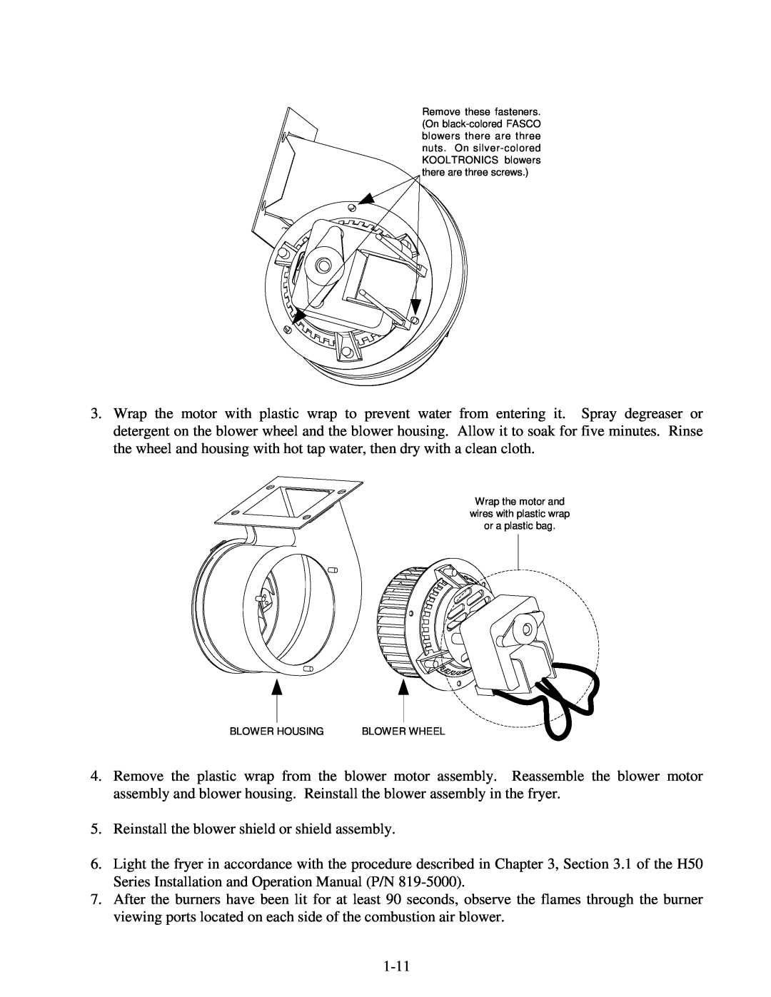 Frymaster H50 Series manual Reinstall the blower shield or shield assembly 