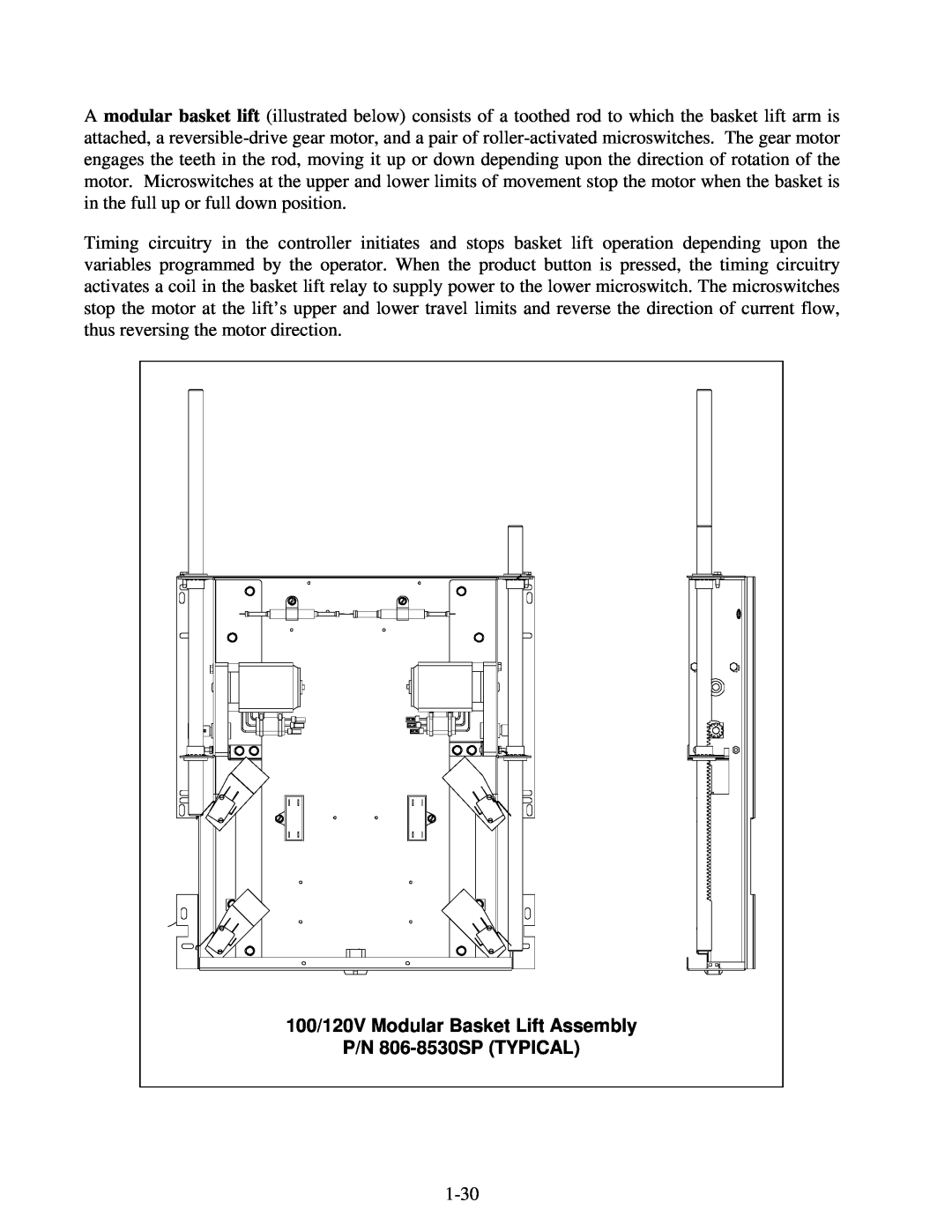 Frymaster H50 Series manual 100/120V Modular Basket Lift Assembly, P/N 806-8530SPTYPICAL 