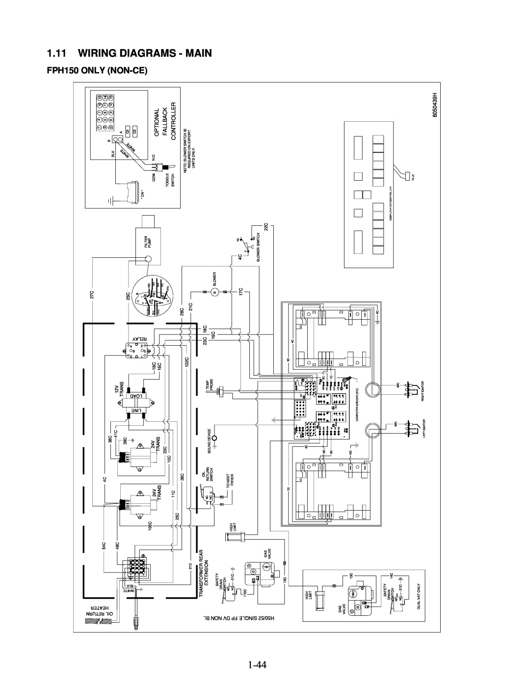 Frymaster H50 Series manual 1.11WIRING DIAGRAMS - MAIN, FPH150 ONLY NON-CE 